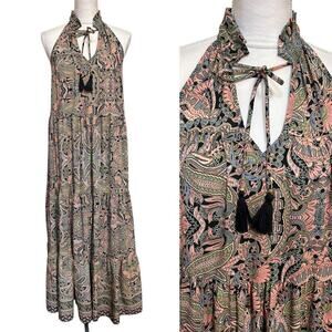 Elegant Halter Maxi Dress - Multicolor